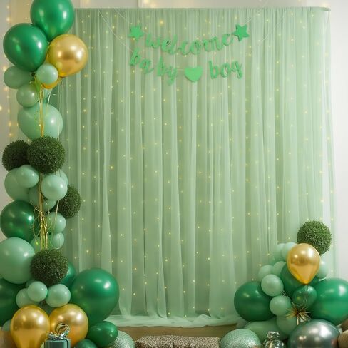 10x8ft Olive Green Tulle Backdrop Curtain with Lights String for Parites, Sheer Photo Backdrop Drapes with Lights for Wedding Backdrop Ceremony Reception Bridal Shower Baby Shower Birthday Party in Saudi Arabia
