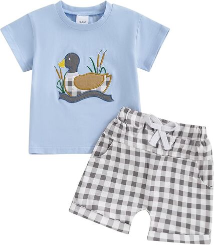 Baby Boy Summer Outfits Infant Hunting Clothes Mallard Duck Short Sleeve Shirt Top Camouflage Shorts Set in Saudi Arabia