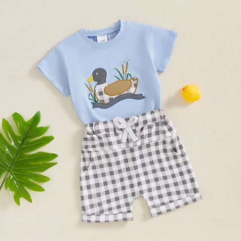 Baby Boy Summer Outfits Infant Hunting Clothes Mallard Duck Short Sleeve Shirt Top Camouflage Shorts Set in Saudi Arabia