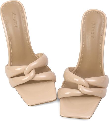 iiimmu Mule Heels 3.5 IN Stiletto with Square Toe Heeled Sandals Interwoven Straps Shape in Saudi Arabia