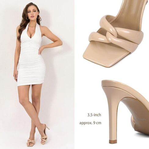 iiimmu Mule Heels 3.5 IN Stiletto with Square Toe Heeled Sandals Interwoven Straps Shape in Saudi Arabia