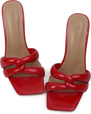 iiimmu Mule Heels 3.5 IN Stiletto with Square Toe Heeled Sandals Interwoven Straps Shape in Saudi Arabia
