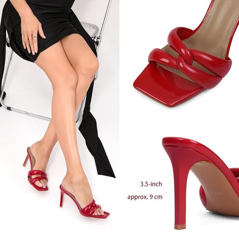 iiimmu Mule Heels 3.5 IN Stiletto with Square Toe Heeled Sandals Interwoven Straps Shape in Saudi Arabia