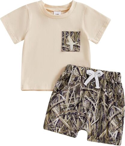 Toddler Baby Boy Hunting Outfits Duck Jungle Camo Short Sleeve T Shirt Shorts Set Casual Summer Clothes 2Pcs in Saudi Arabia