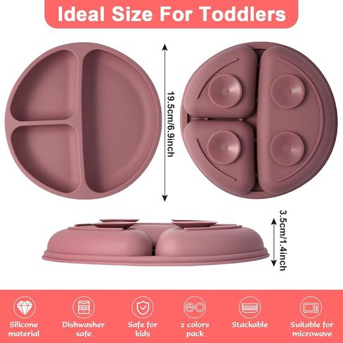 Suction Plates for Baby–Non-Slip Silicon Plates for Baby- Microwave & Dishwasher Safe, BPA-Free 2 Baby Plates with 1 (Gift) Bib- Girls in Saudi Arabia