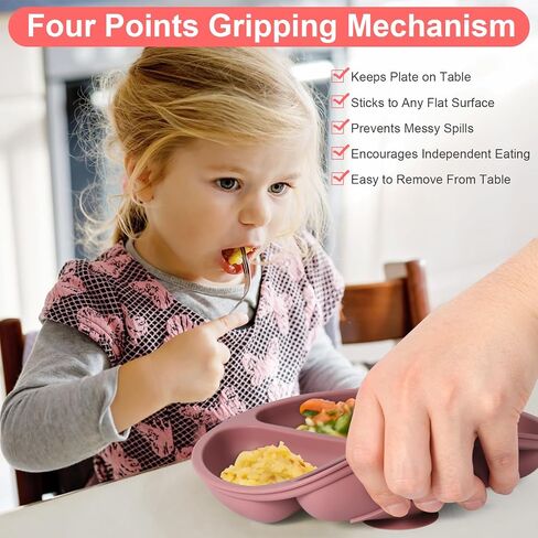 Suction Plates for Baby–Non-Slip Silicon Plates for Baby- Microwave & Dishwasher Safe, BPA-Free 2 Baby Plates with 1 (Gift) Bib- Girls in Saudi Arabia