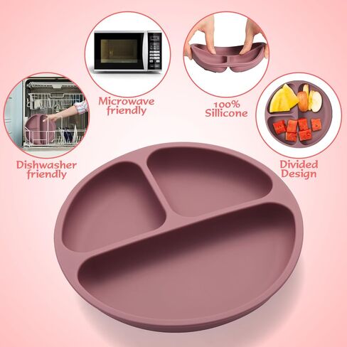Suction Plates for Baby–Non-Slip Silicon Plates for Baby- Microwave & Dishwasher Safe, BPA-Free 2 Baby Plates with 1 (Gift) Bib- Girls in Saudi Arabia