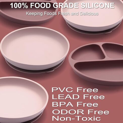 Suction Plates for Baby–Non-Slip Silicon Plates for Baby- Microwave & Dishwasher Safe, BPA-Free 2 Baby Plates with 1 (Gift) Bib- Girls in Saudi Arabia
