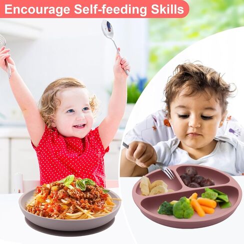 Suction Plates for Baby–Non-Slip Silicon Plates for Baby- Microwave & Dishwasher Safe, BPA-Free 2 Baby Plates with 1 (Gift) Bib- Girls in Saudi Arabia
