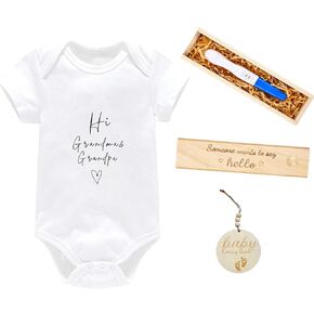 Surprise Pregnancy Announcements for Dad Pregnancy Test Keepsake Box Wooden Baby Announcement Coming Soon Baby Bodysuit Pregnancy Reveal Baby Gift Sets for for Husband Grandparents