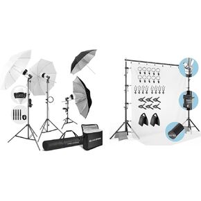 LimoStudio (LED Super Bright) 1200W Output Photo Studio Umbrella Continuous Lighting Kit / 10 ft. Wide x 10 ft. High (New Generation) Upgrade Heavy Duty Backdrop Stands - Bundle