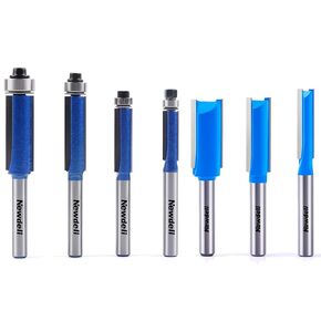 Newdeli 7pcs Router Bit Set 1/4 Inch Shank - 4pcs Top Bearing Flush Trim Router Bits and 3Pcs Straight Cut Router Bits