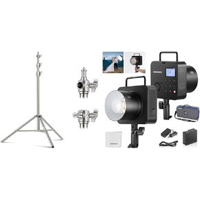 NEEWER Q4 400Ws 2.4G TTL Outdoor Studio Flash with 7.2‘ Stainless Steel Light Stand, 1/8000s HSS/2800mAh Battery/30W Modeling Lamp/400 Full Power Flash Strobe Light Photography Bowens Mount Monolight