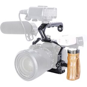 NICEYRIG S5II S5IIX Cage Kit with Top Grip, Wooden Side Handle for Panasonic Lumix S5 II IIX G9II Mirrorless Camera Video Stabilizer with Quick Release Plate for Arca-Style Cold Shoes