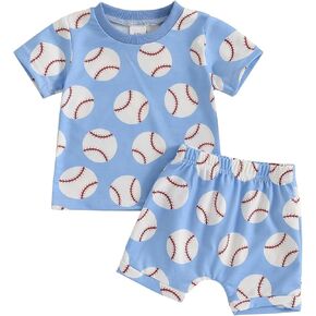 Toddler Baby Girl Boy Baseball Outfit Baseball Print Short Sleeve T-shirt Elastic Waist Shorts Set Summer Clothes