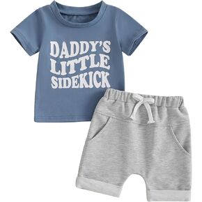 Giraropa Toddler Baby Boy Summer Clothes Letter Print Rib Knit T-Shirt Tee Tops Solid Casual Shorts Set Infant Summer Outfits