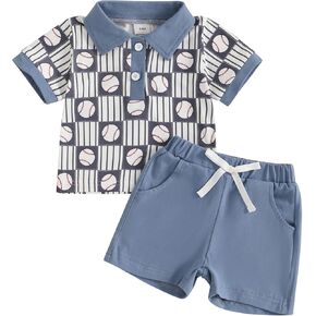 Toddler Baby Boy Baseball Outfit Short Sleeve Polo T Shirts Top and Baseball Shorts Set 2Pcs Summer Clothes