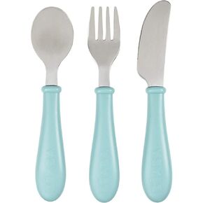 BEABA All Grown Up Stainless Steel Set of 3 Cutlery, 3rd Stage, Designed for Little Hands, 12 Months+, Rain