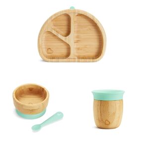 Munchkin® Bambou™ Divided Suction Plate & ® Bambou™ Suction Bowl and Silicone Spoon & ® Bambou™ 5oz Open Training Cup