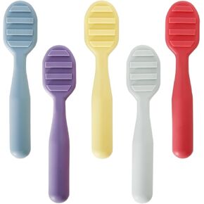 Youngever 5 Pack Silicone Baby Learning Spoons, Self Feeding Spoon, Unbreakable Silicone Learning Spoons for Kids Aged 6+ Months