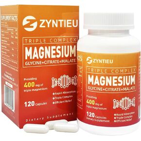 Triple Magnesium Complex | 400mg of Magnesium Glycinate, Malate & Citrate for Muscles, Nerves & Energy |with Vitamin C,B6 for High Absorption | Supplement for Women & Men(60 Capsules)