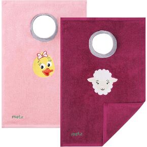 MATZ Full Coverage Ultra Absorbent Cotton Terry Towel Slip On Bib with Comfortable Ribbed Neck (Pink & plum with Duck and Sheep embroidery)