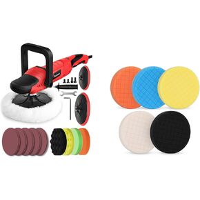 AVID POWER Car Buffer Polisher, 6 Variable Speed 1000-3500 RPM, Rotary Buffer Waxer Kit with 6-inch and 7-Inch Backing Plate, 1200W Car Polisher Bundle with 5PCS Buffing Pads