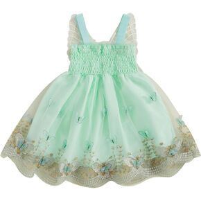 Toddler Baby Girl Dress Smocked Butterfly Wing Embroidery Dresses Ruffle Mesh Tulle Princess Dress Summer Clothes