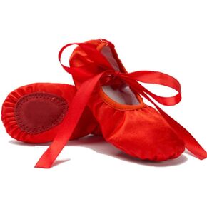 MSMAX Women's Ballet Dance Shoes Split Sole Satin Gymnastic Flats with Ribbon