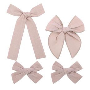 Set of 4 Cotton Linen Bow Hair Clips for Little Girls Toddler Baby Mom Women Hair Barrettes Accessories 3 Styles Bows (Peach Pink)
