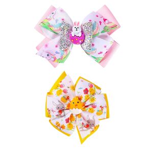 2 Pieces Easter Bows Hair Clips Easter Bows Clips Grosgrain Hair Barrettes Rabbit and Chick Headwear Hairpin Easter Hair Accessories Ribbon Alligator Clips for Girls Toddlers Kids Easter Party