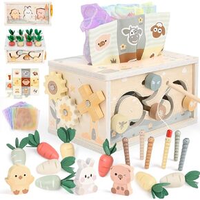 DINORUN Baby Tissue Box Toy - Baby Toys 18 Months 2 3 4 Years Montessori Toys for Babies 18 Months with Crinkle, Infant Activity Cube Sensory Christmas Stocking Stuffers Learning Toy for 2 3 4 Years
