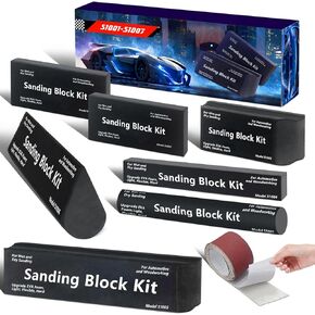 Upgrade Sanding Block Kit 7PC with MidBlock, Wet or Dry Auto Body Sanding Blocks for Automotive Woodworking Bodywork, Light, Hard, Flexible