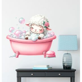 Sheep Bath Wall Decal,Lamb Giraffe Bubble Farmer Animals Stickers Vinyl Waterproof Removable Wallpaper Murals for Nursery Kids Baby Bedroom Playroom
