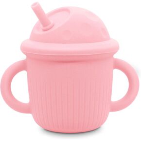 Baby Sippy Cup 6+ Months 100% Silicone Drinking Training Cup for Baby &Toddler Drop-Proof & Leak-Proof for Multiple Occasions （Pink）