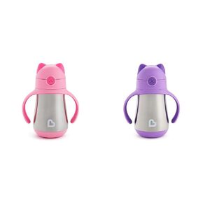 Munchkin® Cool CatTM Toddler 8 Ounce Stainless Steel Sippy Cups with Straw, Pink and Purple