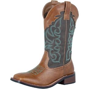 SheSole Women's Cowboy Boots Square Toe Mid Wide Calf Cowgirl Boots Chunky Heel Fashion Western Boots
