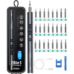ORIA Mini Electric Screwdriver, 28 in 1 Cordless Electric Screwdriver Kit, Upgraded Rechargeable Electric Screwdriver with 24 Precision Bits, Power Screwdriver with LED Lights