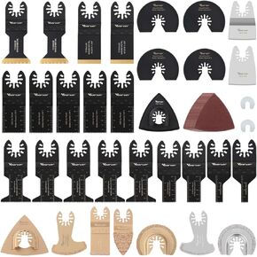 52 Pack Oscillating Saw Blade Set, Universal Oscillating Tool Blades With Sandpaper, Quick Release Multitool Blades Kit for Wood Metal Plastic