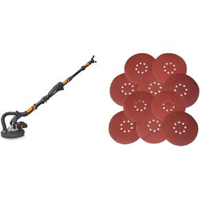 WEN 6369 Variable Speed 5 Amp Drywall Sander with 15' Hose & 6369SP120 120-Grit Hook and Loop 9-Inch Drywall Sander Sandpaper, 10-Pack