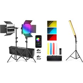 NEEWER Upgraded 660 PRO II RGB LED Video Light with App Control&Stand Kit, 2 Pack Constant 50W with BH20B Upgraded LED Video Light Stick & 2.4G Remote Kit, Handheld Dimmable