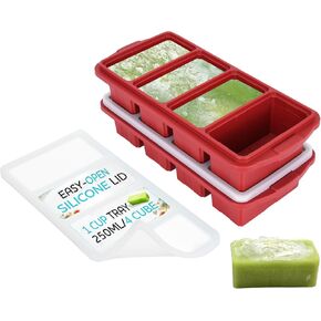 Silicone Freezer Tray With Lid-Soup Freezer Container molds-2-cup Extra Large Ice Cube Tray-makes 4 perfect 500ml portions cubes, For freezing soup,stews,sauces.Oven&Dishwasher-Safe(2-Pack)