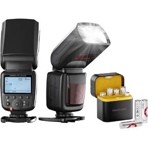 PHOTOOLEX LCD Camera Flash Speedlite and 8 Pack Rechargeable AA Batteries Lithium with Charger