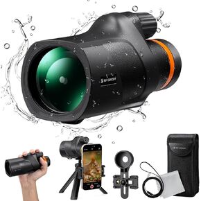 K&F Concept® 80x100 Monocular-Telescope for Adults IP68 Waterproof High Powered with Smartphone Adapter & Tripod, with BAK4 Prism and FMC Lens, for for Bird Watching Hunting Hiking Camping Travelling