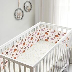 3 Pc Crib Mesh Corner Edge, Soft Cushion(Iner Lining Strips) - Washable, Reusable-About 6 Pieces (9.85in x 11.8in) (Khaki Rainbow-breathble)