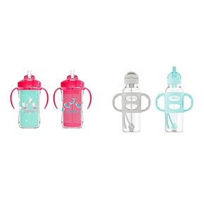 Dr. Brown's Milestones Insulated Sippy Cup Straw and Handles, Spill-Proof Tumbler Lid, & Narrow Bottle, 100% Silicone Handles Weighted