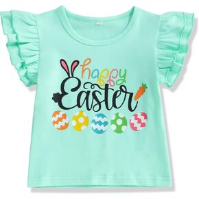 Toddler Baby Girl Easter Shirt Happy Easter Tee Bunny Flare Sleeve Easter Tops
