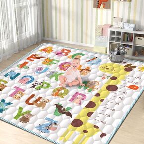 Baby Play Mat for Floor, 71x59 Extra Large Playpen With Giraffe Height Gauge, Non-Slip One-Piece Thick Crawling Mat for Babies and Toddlers, Machine Washable & Foldable