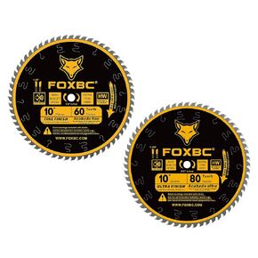 FOXBC 10-Inch Table Saw Blade 60 Tooth, 80 Tooth for Wood Cutting, 5/8-Inch Arbor - Two Pack