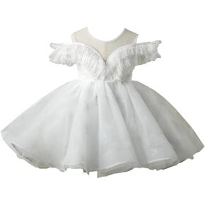 Flower Girl Dress Ruffle Satin Lace Tulle Beads Flower Decoration Toddler Wedding Birthday Party Evening Dress in Kuwait